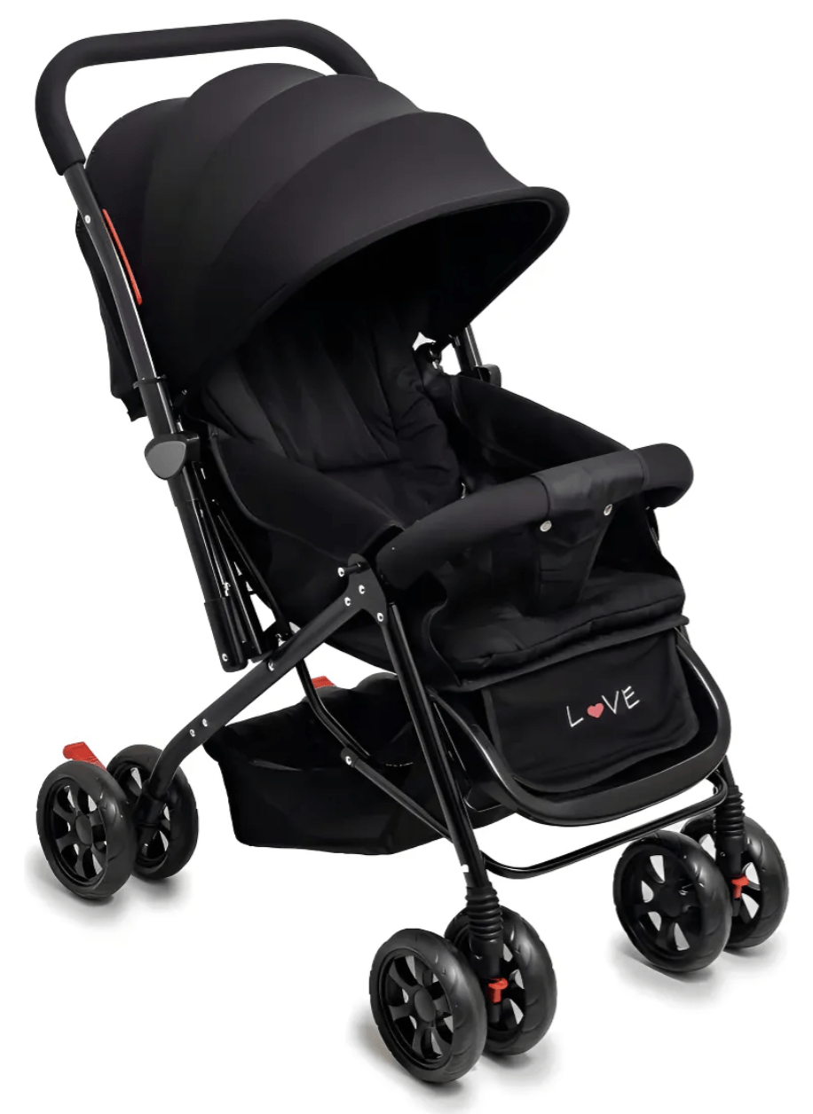 Cochecito de paseo y cuna Love Negro con estructura color negro / Manija rebatible