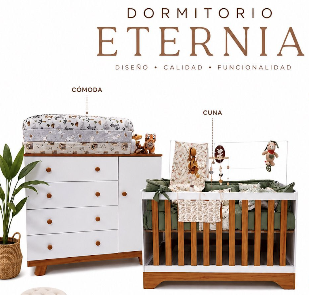 COMBO LINEA EVOLUTIVA PLUS : Modelo ETERNIA / Cuna colecho 4 en 1 + Comoda cambiador de bebes + Con Acolchado + Chichonera PREVENTA ENTREGA OCTUBRE