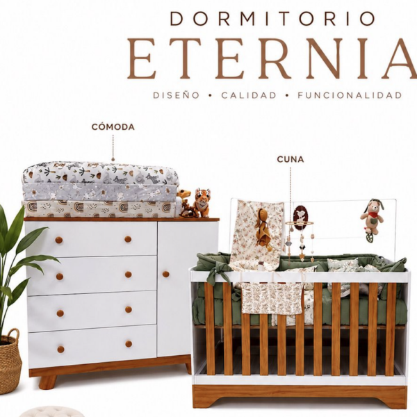 COMBO LINEA EVOLUTIVA PLUS : Modelo ETERNIA / Cuna colecho 4 en 1 + Comoda cambiador de bebes + Con Acolchado + Chichonera PREVENTA ENTREGA OCTUBRE