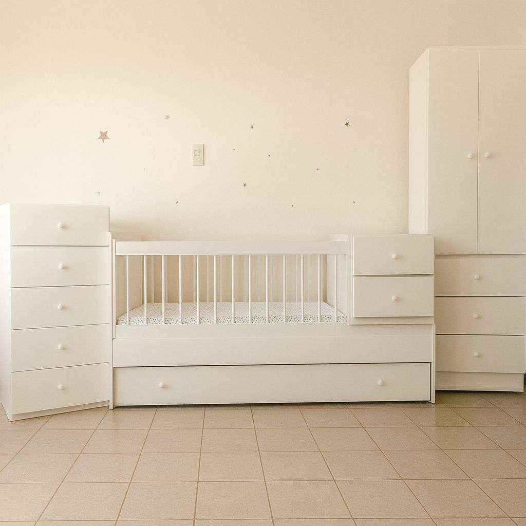 Combo 3 muebles : Cuna funcional Clasica + Ropero + Chiffonier (No incluye colchon, carrocama ni blanqueria)