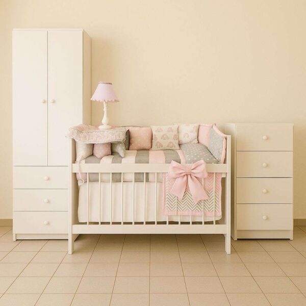 Combo Dormi Colecho MEGAPLUS : Cuna Colecho “Lola” + Ropero + Chiffonier + Colchon + Acolchado Chichonera