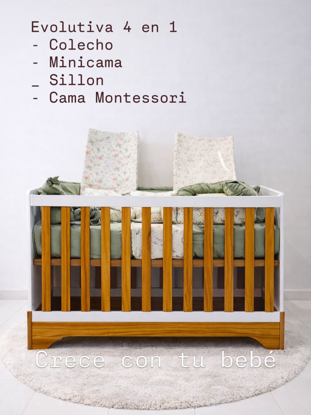 Cuna COLECHO Modelo ETERNIA / 4 en 1 Con Acolchado + Chichonera. ENTREGA JUNIO