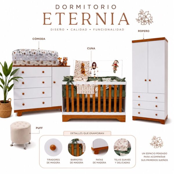 COMBO LINEA EVOLUTIVA MEGA PLUS : Modelo ETERNIA / Cuna colecho 4 en 1 + Comoda cambiador de bebes + ROPERO +Con Acolchado + Chichonera PREVENTA ENTREGA OCTUBRE