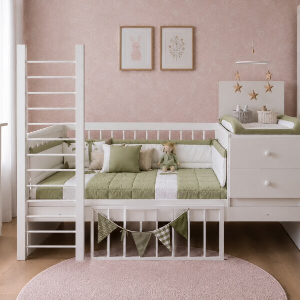 Cuna Funcional Clasica + Colchon + Acolchado + Chichonera + Almohadon + Banderines