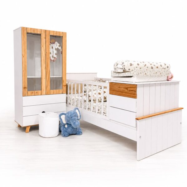 DORMITORIO NINNA: Cuna Funcional + Ropero + Colchon + Acolchado + Chichonera + Almohadon
